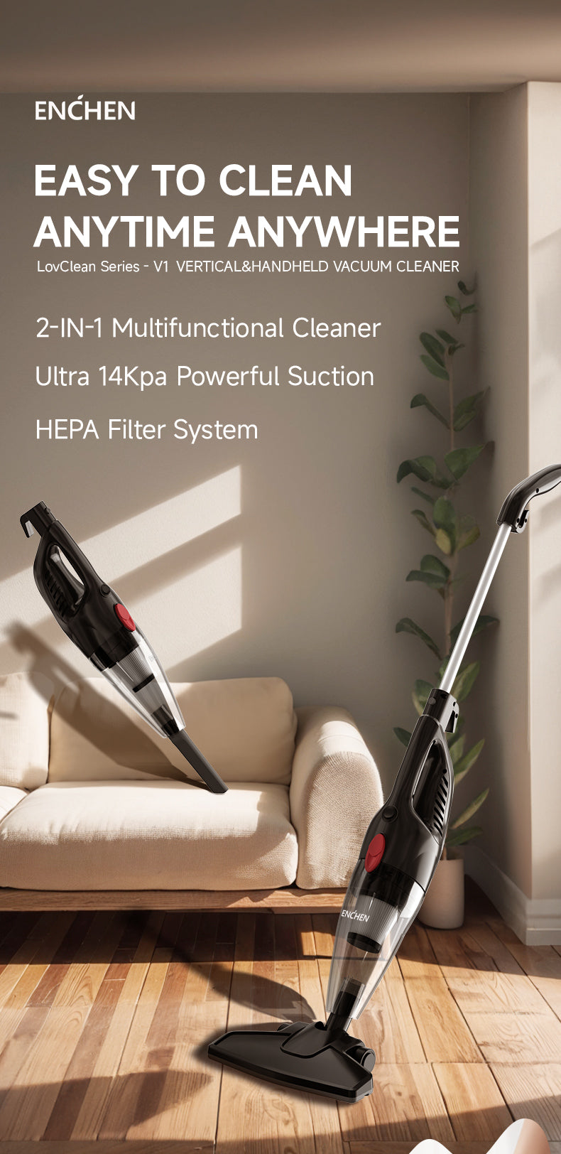 Enchen V1 Handheld Vacuum Cleaner – High-Powered Cleaning Made Easy