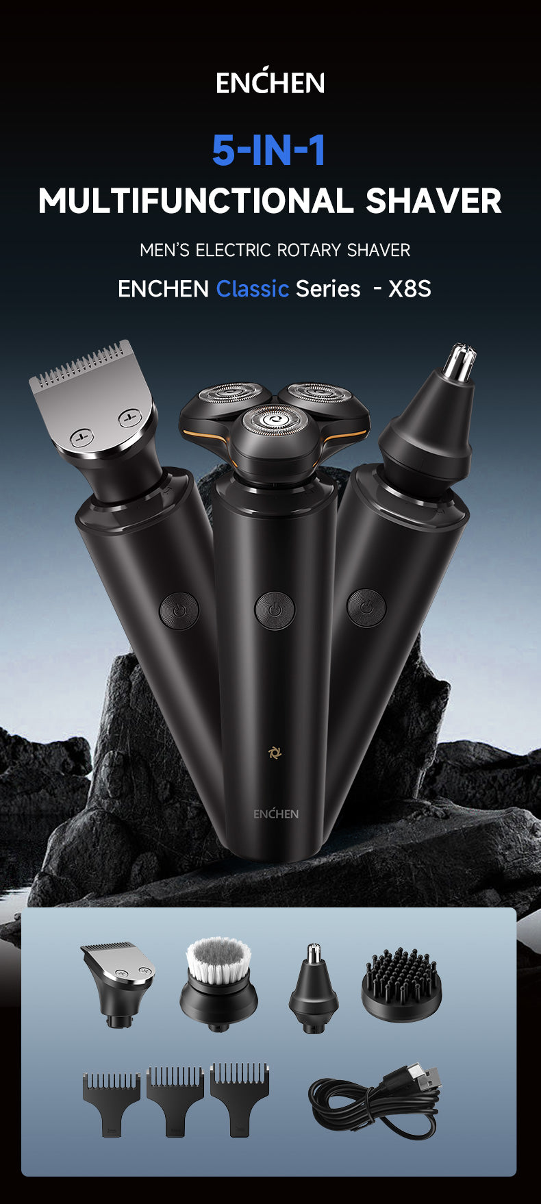Enchecn Shaver ENCHEN X8S-C men's Grooming Kit Shaver Body Shaver 5in1 – ENCHEN YOUR LIFE